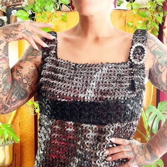 RUSSELL OF CALIFORNIA 60’s 60s Vintage Sequined Mini Shift Mod Cocktail Dress M - Picture 4 of 12
